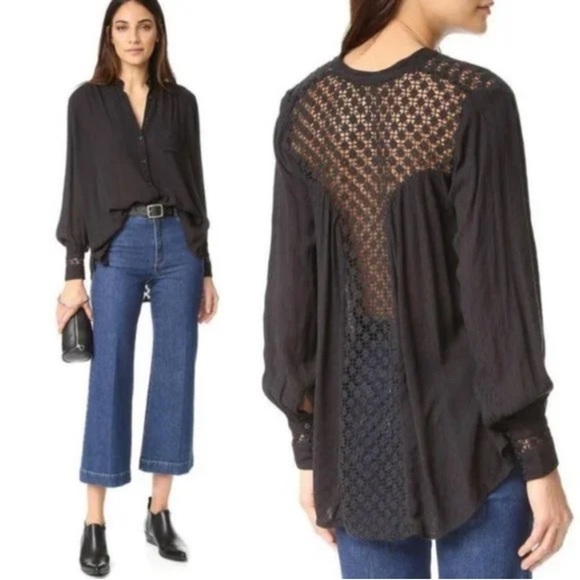 Free People Tops - Free People The Best Blouse Black Open Weave Back Women Top